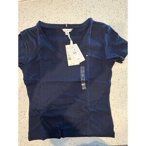 Tommy Hilfiger Navy Blue V-Neck Short Sleeve Cotton T-Shirt M WW50583 400 C1G
